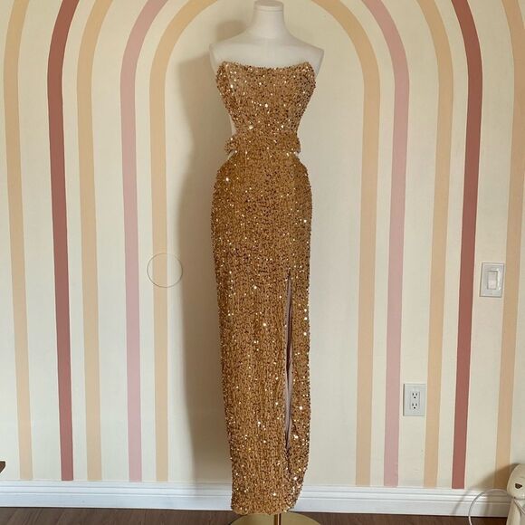 Donnee Par Dieu 'Scarlett' Gold Sequin Gown Size Large - Picture 4 of 15